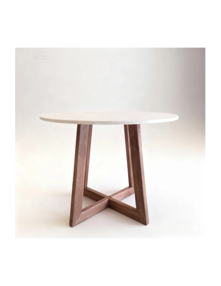 Traverten MDF Tabla Gürgen Ayaklı Yan Sehpa